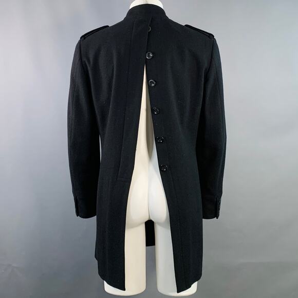 YOHJI YAMAMOTO Size M Black Wool Nehru Collar Tails Overcoat - Picture 5 of 8